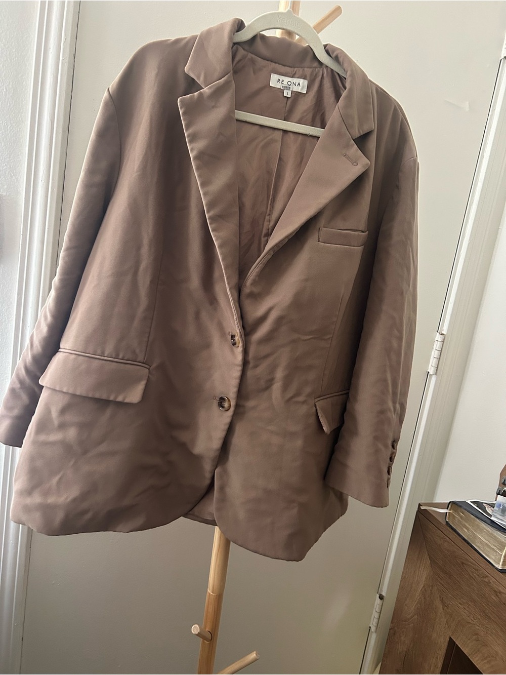 Re Ona Taupe Brown Single-Breasted Blazer Small